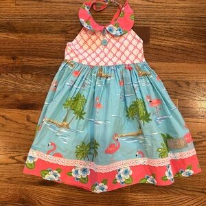 Eleanor Rose Girls Coral & Aqua Flamingo Sundress